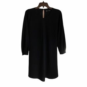 Zara Long Sleeve Scoop Neck Keyhole Back Black Midi Dress Size Large